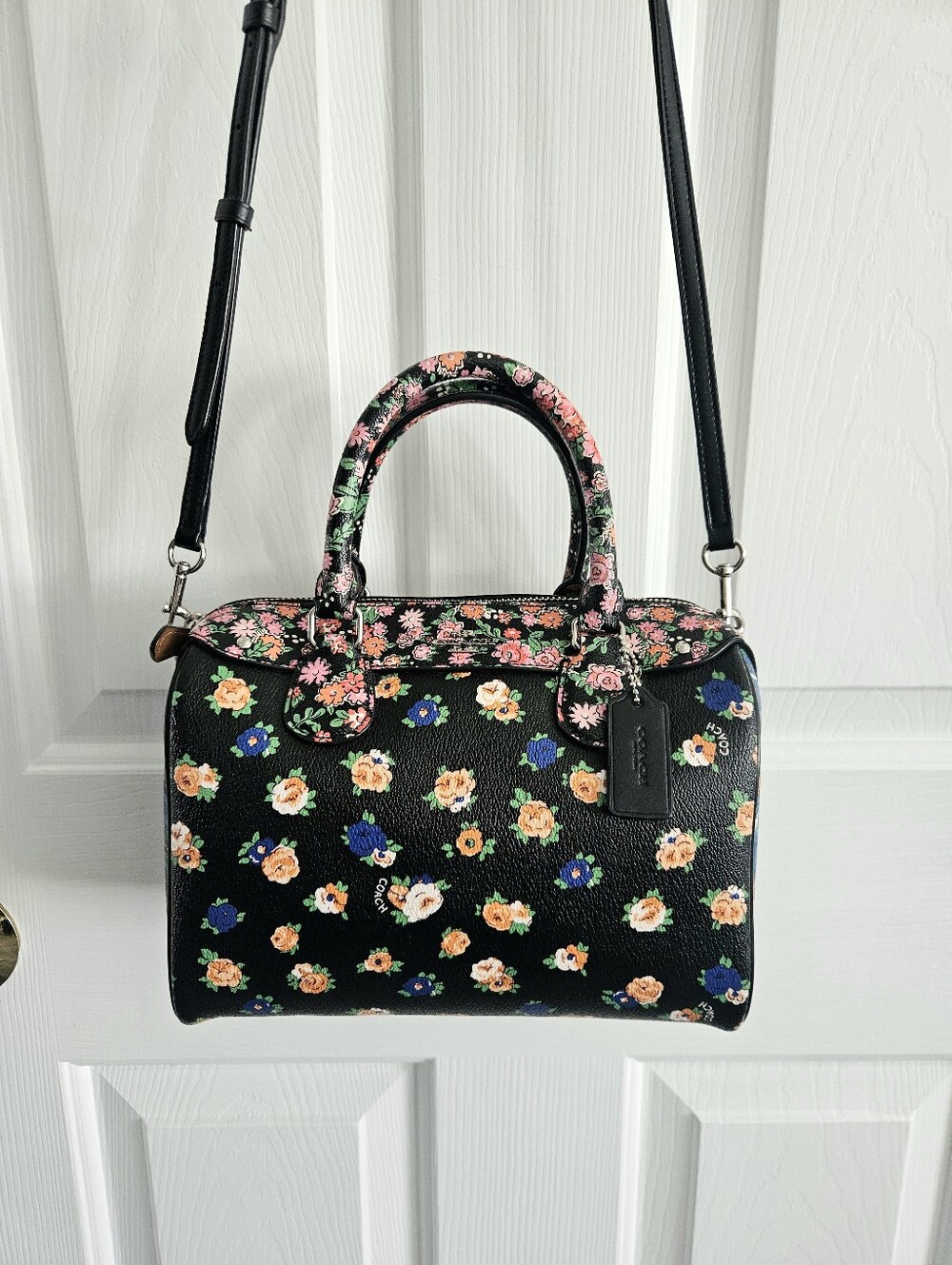 NWOT Coach Black Mini Bennett Satchel In Mixed Floral Print- Style F57626